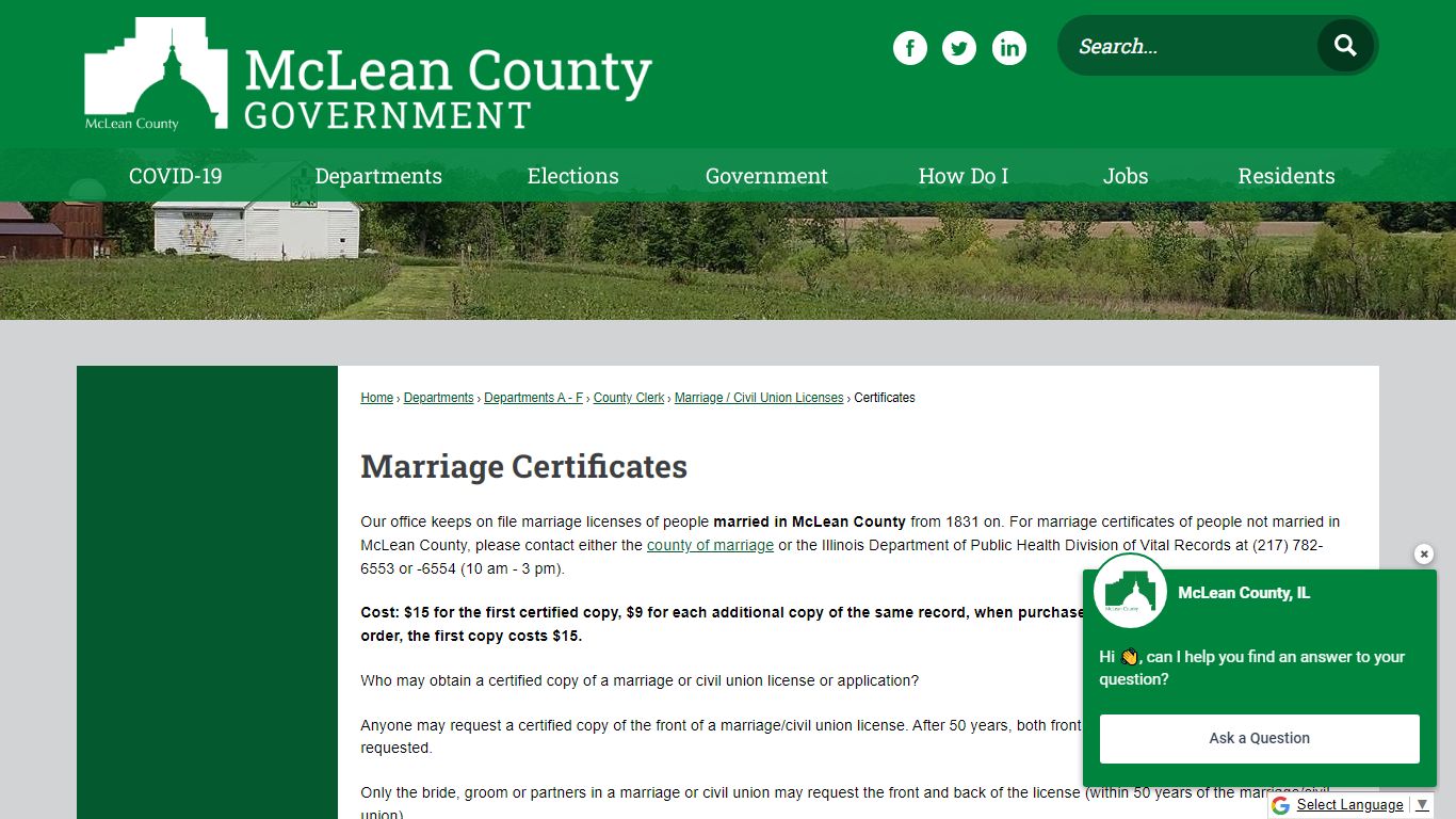 Marriage Certificates | McLean County, IL - Official Website