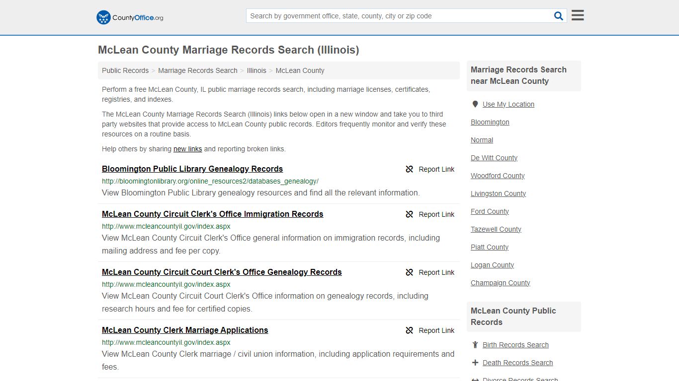 McLean County Marriage Records Search (Illinois) - County Office