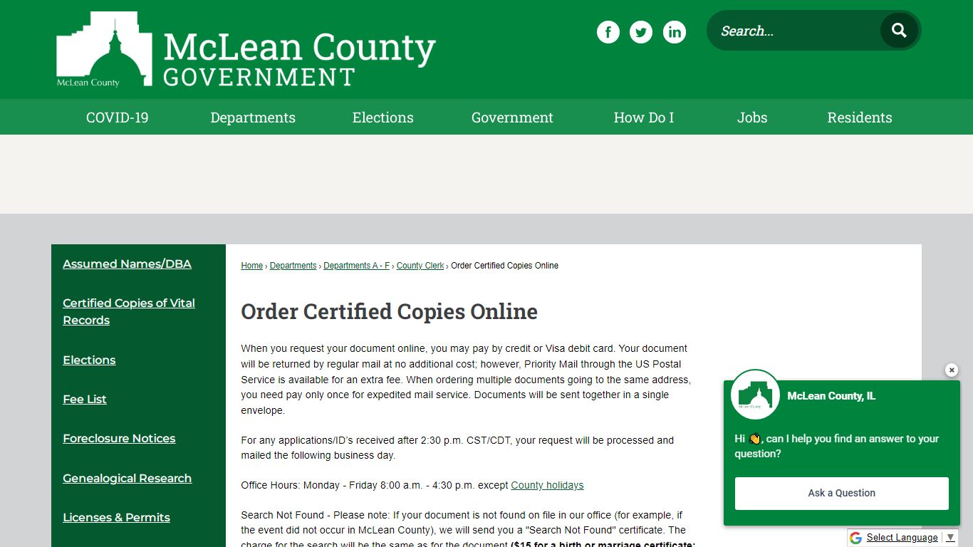 Order Certified Copies Online | McLean County, IL - Official Website