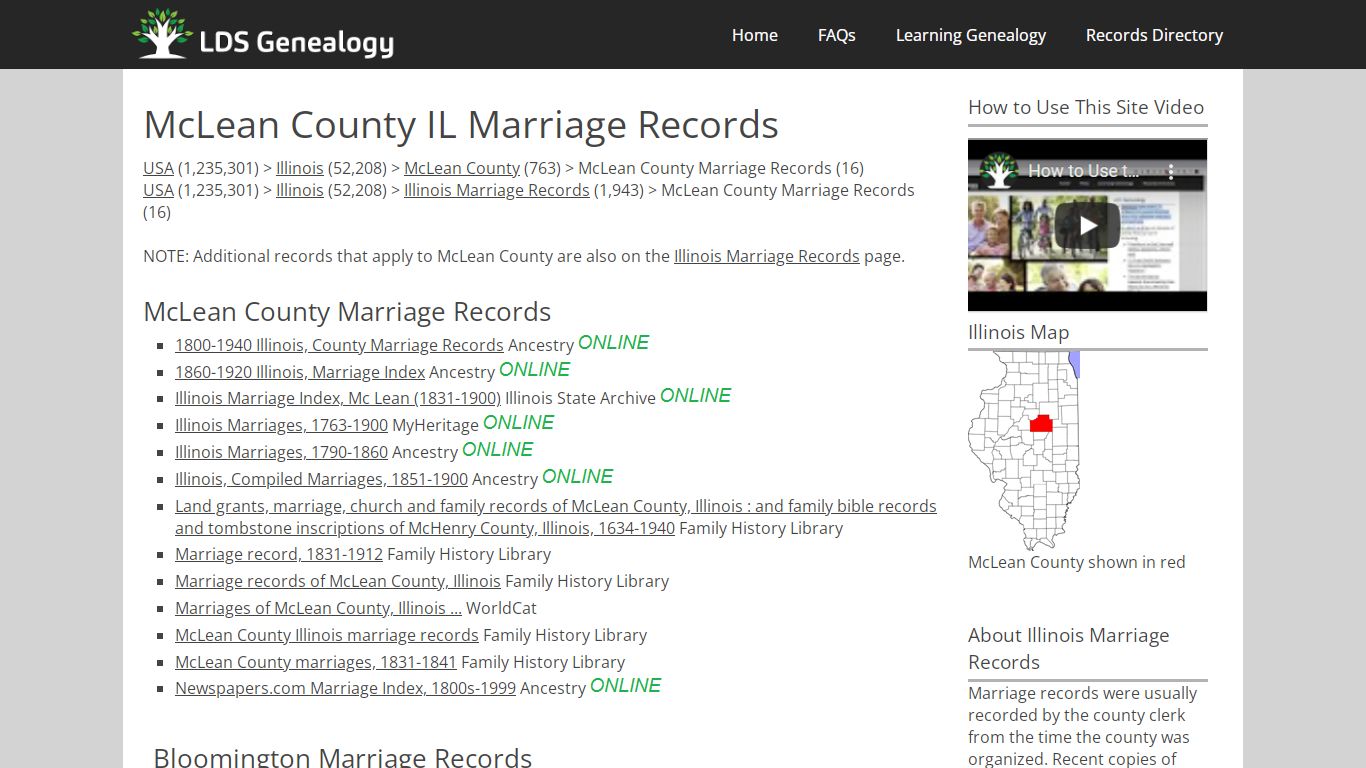 McLean County IL Marriage Records - ldsgenealogy.com